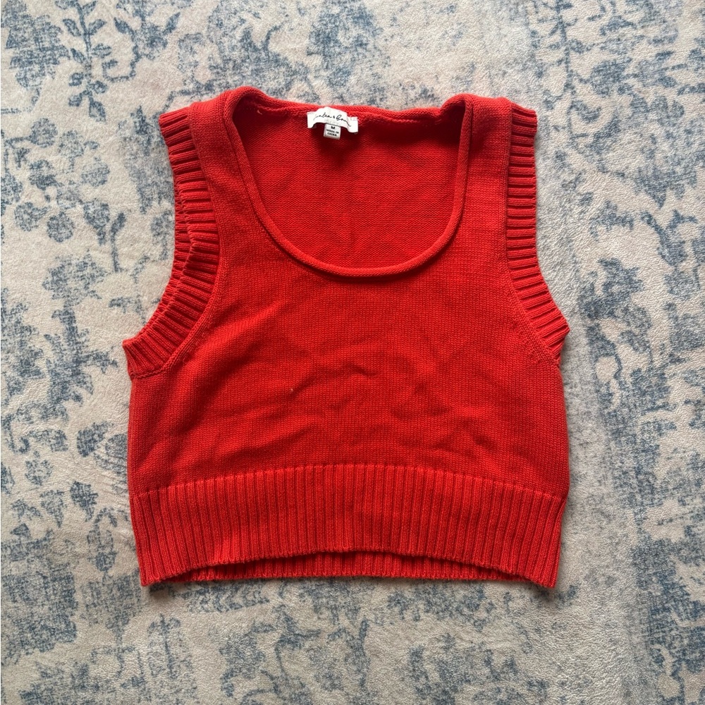 Cropped Red Sleeveless Knit Top